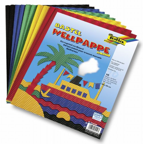 folia 940409 - Bastel Wellpappe, 3D-Welle, ca. 25 x 35 cm, 10 Bogen sortiert in 5 verschiedenen Farben
