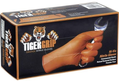 Kunzer Nitril-Einweghandschuhe Orange TIGER Grip Größe XXL (Dispenser mit 90 Stück)