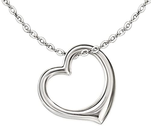CLEVER SCHMUCK Damen Herzkette Herzananhänger schwingend 12 mm Kette Anker 42 cm Sterling Silber 925 im Etui creme