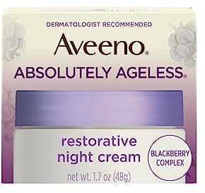 Aveeno Absolutely Ageless Restorative Night Cream Face & Neck Moisturizer with Antioxidant-Rich Blackberry Complex, Vitamin C & E, Hypoallergenic, Non-Greasy & Non-Comedogenic, 1.7 fl. oz