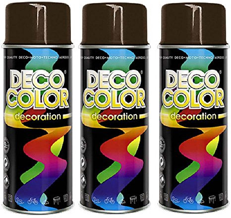Deco Color 3er Sparpack DC Lackspray glänzend 400ml nach RAL freie Farbauswahl (3 Dosen in schokobraun glanz RAL 8017)