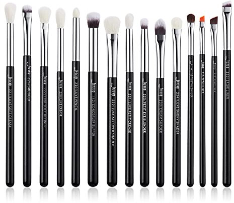 Jessup Juego de Brochas de Maquillaje 15 piezas Pinceles Sombra Ojos Profesional Negro Sintético Natural Pinceles para Delineador Cejas Corrector Mezclar Ojos T177