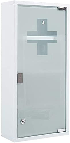 Zedelmaier Medizinschrank aus Edelstahl,Medikamenten Aufbewahrung,Medikamentenschrank 4 Fächer,Apothekerschrank,Badezimmerschrank,Hängend,Abschließbarer Medizinschrank,57 x 27 x 12 cm,Weiß