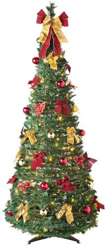 WeRChristmas Pre-Lit Pop Up Decorated Christmas Tree with 150 Static Warm LED Lights, Multi-Colour, 6 feet/1.8m