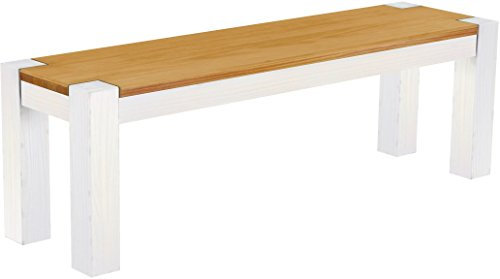 Sitzbank 140 cm Rio Kanto Honig Weiss Pinie Massivholz Esszimmerbank Küchenbank Holzbank - Größe und Farbe wählbar Brasilmöbel