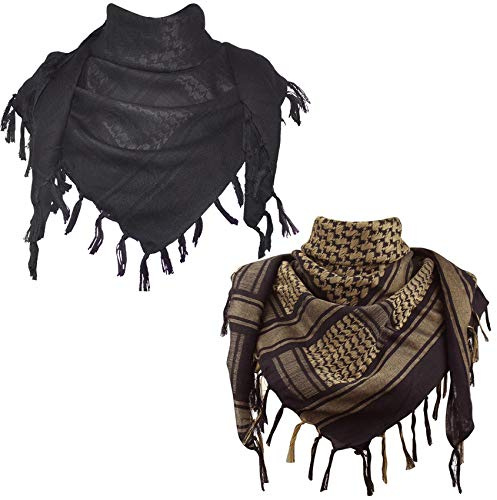 EXPLORE LAND Bomull Military Shemagh Tactical Desert Keffiyeh Scarf Wrap, Svart, svart och brun, one size
