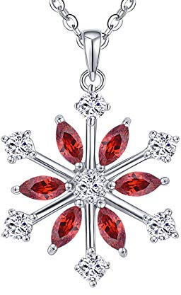 JO WISDOM Colliers en Argent 925/1000 pour Femme,Pendentif Flocons de Neige avec Chaîne avec 3A Oxyde de Zircon Pierre de naissance de Janvier Couleur Grenat