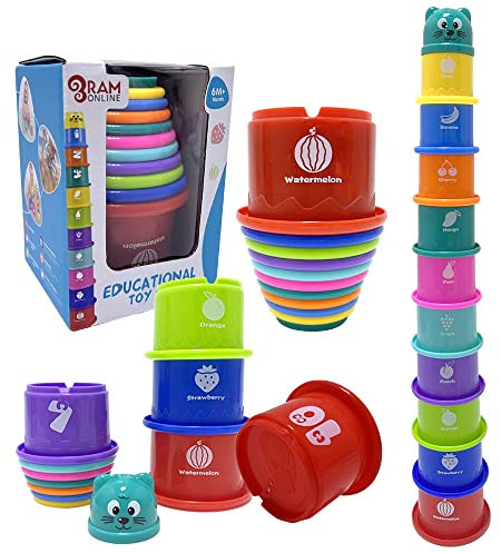 Ram© Baby Kids 11 Piece Stacking Cups Stackers Pre-school Learning Toy Stacking Tower Pyramid