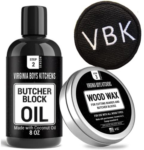 Virginia Boys Kitchens Butcher - Block Oil - no Mineral Oil - Food Grade Conditioner and Oil - Use for Wooden Cutting Boards - Full Size Wax and Oil and Wax Applicator