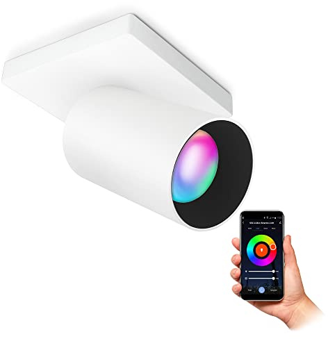 SSC-LUXon ALVO 1 Decken- & Wandspot weiß Smart GU10 RGB WLAN 5W schwenkbar | Smarter Decken- & Wandspot weiß mit RGB GU10 - 16 Mio Farben per App & Sprache, WLAN ohne Hub, Frontblende austauschbar