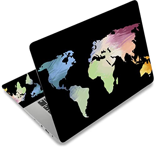 Laptop Skin Sticker Decal, 12 13 14 15 Inch Laptop Cover Art Protector - 2 Wrist Pad Skins Included, Decorative Removable, Colorful Map