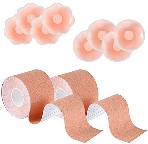 Cinta Adhesiva Pecho Push Up, Cinta Sujetador Pecho Grande, Pezoneras Adhesivas Invisibles Silicona, Boob Tapa Pezones Adhesivo Body Tape Pecho Elevadoras Reutilizables Tiras Sujeta (beige, 3.8cm)
