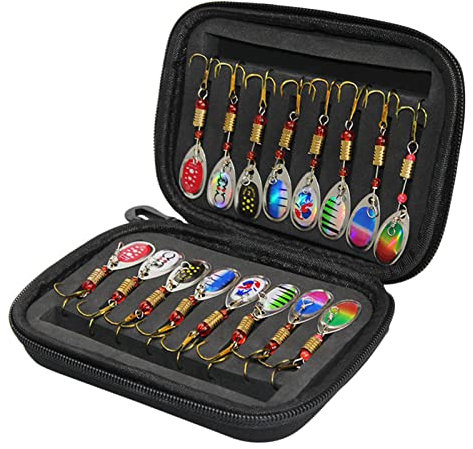 LANRU 16 pcs Cuillères De Pêche Leurres Appâts en Métal Ensemble pour Truite Bass Casting Spinner Appât De Pêche avec Sac De Rangement Cas
