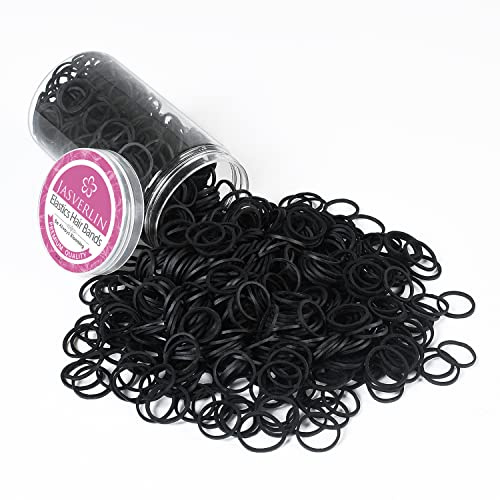 JASVERLIN 3/4inch Black Hair Rubber Bands, Small Rubberbands Ponytail Holder no Damage Mini Tiny Hair Ties Elastics Girls Women Baby 1000PCS