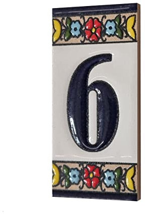 Mini Altea - Piastrelle in ceramica con numero civico, motivo floreale, 7,5 x 3,5 cm (numero 6)