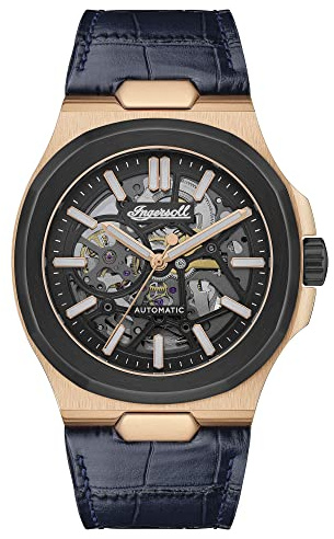 Ingersoll 1892 The Catalina Herren-Automatikuhr mit Skelett-Zifferblatt und Lederarmband, 42 mm, blau, Armband