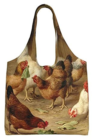 ASEELO Sac en toile pour femme avec poule rôti, sac fourre-tout, sacs de rangement pour nécessités quotidiennes., noir, Taille unique