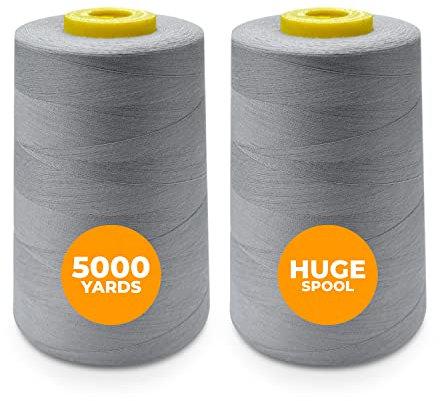 Weemex 2 Overlockgarn 100% Polyester | 11 Optionen | Nähmaschinengarn Thread, Overlock, Singer, Janome usw. | 5000 Yards, 40 S/2 für jeden Zweck (2 Grau)