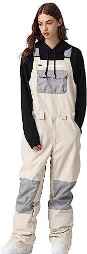 ALSOGO Damen Skihose Winter wasserdichte Winddicht Einstellbare Verschleißfeste Lätzchen Wandern Klettern Isolierte Ski Hosen White L
