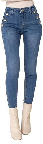 Nina Carter P217 - Vaqueros ajustados para mujer, cintura media, estilo desgastado, jeans elásticos, XL