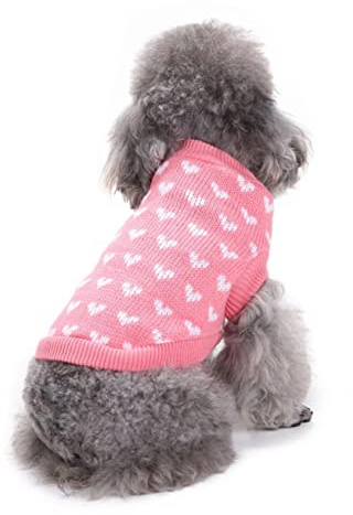 Happyyami Strickpullover Für Haustier Herzmuster Winterkleidung Für Hund Bequemer Verschluss XL Geeignet Für Große Hunde