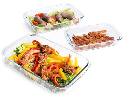 HUSANMP Set of 3 Basic Rectangular Tempered Glass Bakeware, Glass Baking Dishes Baking Pan Set - 1L,1.5L,2L
