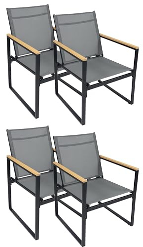 VCM Gartenstuhl 54x65x83 cm 4er Set Metall Balkon wetterfest | Sitzkomfort im Freien - Garten, Terrasse oder Balkon - Gäste und Familie - Metall, Textilene - 4er Set - robuste Verarbeitung