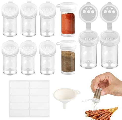 10 stück Mini Salzstreuer, 5ml Salzstreuer Klein mit 5 Löchern und Deckel, Mini Salzstreuer für Unterwegs mit Trichter und Etiketten, Salz und Pfefferstreuer Klein für Bento Box, Auto, Büro, Camping