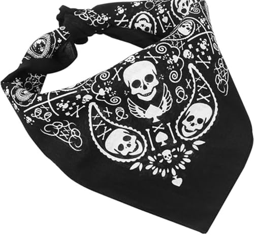 Bandana con diseño de calavera,Pañuelo Bandana Mujer Bandanas Cabeza Pañuelo Cabeza Hombre Pañuelo Negro Bufanda de Doble Faz para la Cabeza Diseño de Calaveras Blancas para Cumpleaños Halloween
