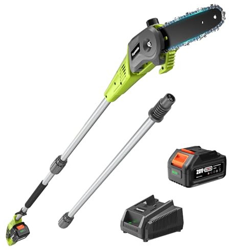 Supstable 10-inch Cordless Pole Saw, 4000mAh Battery Power Electric Pole Chainsaw with Two Rods up to 9.5f, Telescopic Chainsaw with Auto Oiler for Pruning, Trimming, Cutting