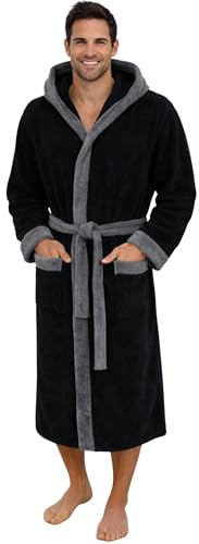 Morgenstern Peignoir Homme 100% Coton Éponge Capuche Long Noir/Gris XXL
