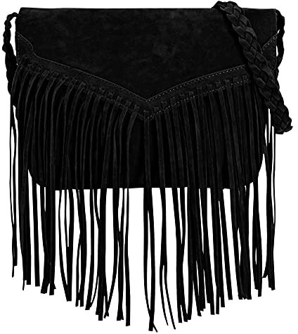 Hoce Damen Leder Fransen Messenger Bag Große Hobo Crossbody Quaste Schultertaschen Geschenk für Mama Frau Freundin, Cd-schwarz
