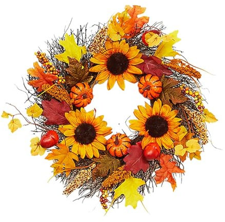 Wesaloes Türkranz Herbstkranz Herbstdeko Autumn Türdeko Deko Herbstkränze Fall Wreath für Haustür Outdoor Tisch Außen Rattan Ahornblatt Türkranz Herbstdeko für Erntedankfest (027, One Size)