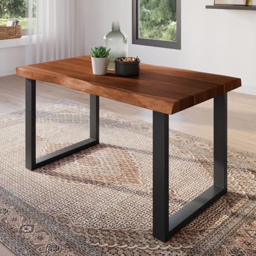 trelevo Esszimmertisch 140x80 cm Akazie nussbaumfarben U-Gestell Baumkante