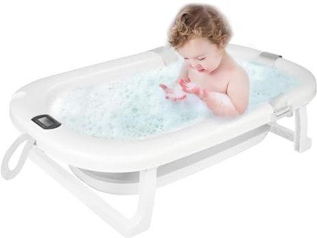 Baignoire pliable pour bébé avec thermomètre numérique, convient aux nouveau-nés et aux tout-petits, peu encombrante, 80 x 50 x 23 cm, grise