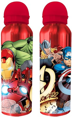 NMB FASHIONS Marvel Avengers Reusable Aluminum Bottle, Durable Design, Travel Bottle, 500ml, Featuring Characters for Drinks School Kids, Water Bottles for Ages 3+ Years (Red)