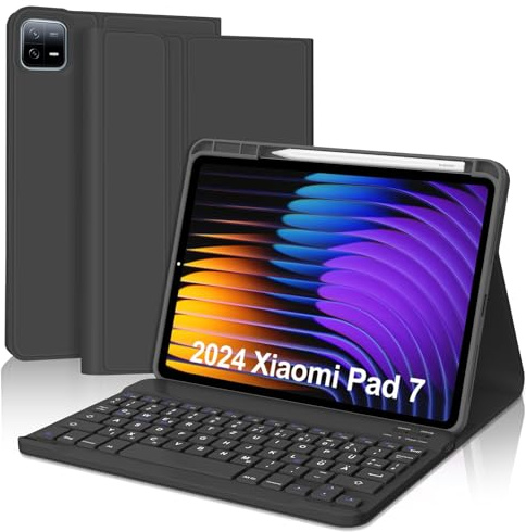 WINCHKING Funda con Teclado para Xiaomi Pad 7/7 Pro 2025/Pad 8 11.2 Zoll | Magnético Teclado Bluetooth, Desmontable Funda para Xiaomi Pad 7/7 Pro 2025/Pad 8 11.2 Zoll, QWERTY Español Ñ, Negro