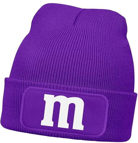 MoonWorks® Herren Beanie Patch Strickmütze mit Buchstabe M Aufdruck Fasching Karneval Lustig Mütze Männer