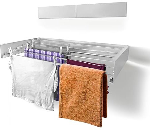 AYZ Stendibiancheria da parete, portata 35 kg, facile da installare, per interni ed esterni, stendibiancheria, per camera da letto, giardino, balcone (bianco, 100 cm)