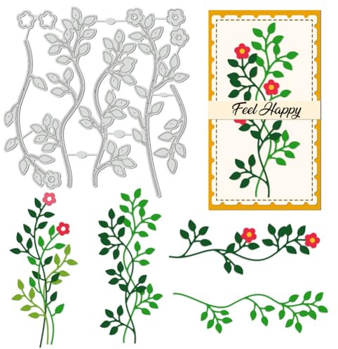 UNICRAFTALE 9 Stück Thema Naturpflanzen Stanzformen Metall Blumen Blätter Bäume Vorlage Edelstahl Wiederverwendbare Stanzformen Zeichenschablonen Werkzeug Für Lesezeichen Punkt Tagebuch Schablone
