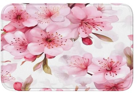 Kaifanee Zerbino ultra morbido antiscivolo per interni e cucina, con fiori di ciliegio rosa Sakura, 40 x 60 cm, tappeto da cucina per ingresso e bagno