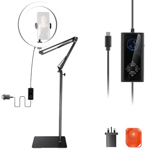 NEEWER 12 24W High Power LED Ring Light Compatible with iPhone, 60 Overhead Folding Light Stand/Phone Holder Mount for Video Recording Selfie Makeup Streaming, 2900-7000K USB C PD Input CRI97+, RH12