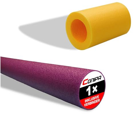 Conipa® - 1 Stück Schwimmnudel (160 x 7 cm) Kinder & Erwachsene INKL. 1 x Loch-VERBINDER (Schaumstoff) - Poolnudel Set ab 3-10 Jahre (Made IN Europe) - Pool Wassernudel (1 x Lila + 1 x Verbinder)