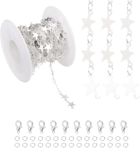 PATIKIL 16.4Ft Sterne Kette Rolle Schmuckherstellung Silberton | Kettenglieder Großhandel, Mit Hummer Verschluss Sprungringe, Für Schmuckherstellung Funde DIY Basteln Halskette Armband