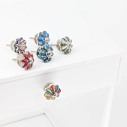 Knober 6er SET | 6 Stück Keramik Möbelknöpfe| Schubladen | Türen | Möbel | Restaurieren | Kürbisform | handbemalt | Mixset