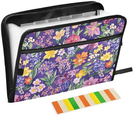 KLL Fächermappe, Taschen-Ordner, Organizer mit Etikett, Ordner, legal, mit Taschen für Büro-Klemmbrett, sonniges Aquarell, europäische Sommerblüten