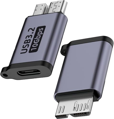 Hemlosk Adaptateur USB C vers Micro USB 3.0 2PCS 10Gbps, USB C Femelle à Micro B Mâle Compatible avec Disque Dur Externe Toshiba Seagate WD My Passport Elements