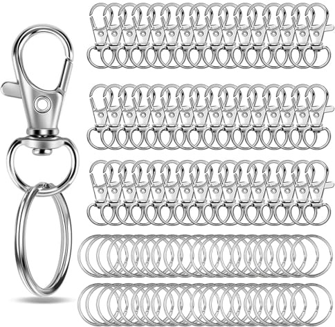 AMSGANK 120 Stück Schlüsselring Edelstahl Klein Karabiner Schlüsselanhänger mit Drehgelenk Basteln Selber Machen Ringe Schlüsselanhänger Karabinerhaken (Silber)