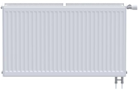 Pekpan Kompaktheizkörper & Ventilheizkörper Typ 22 – 600x1000 mm – Flachheizkörper 6-fach Anschluss, Weiß RAL 9016, 110 °C / 10 bar, inkl. Thermostatventil & Wandhalter, Warmwasser EN 442