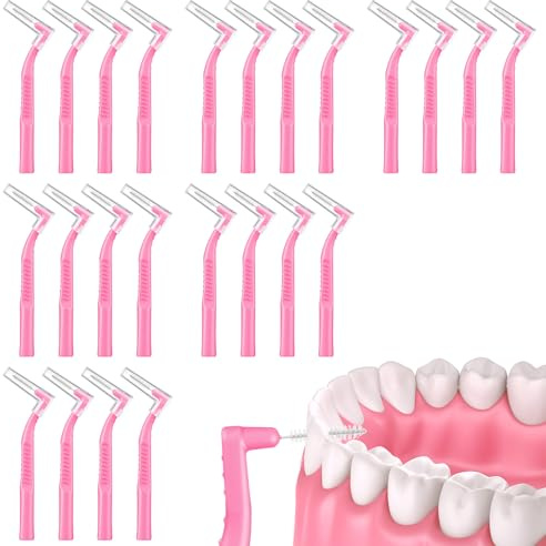 AOOSA 24 st interdentala borstar (rosa) | Interdentalborste med halkfritt handtag, L-formade mellanliggande borstar för tandrengöring munvård